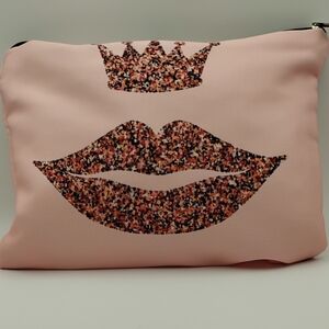 Pink Crown and Lips Cosmetic Pouch (8"L×6"H)